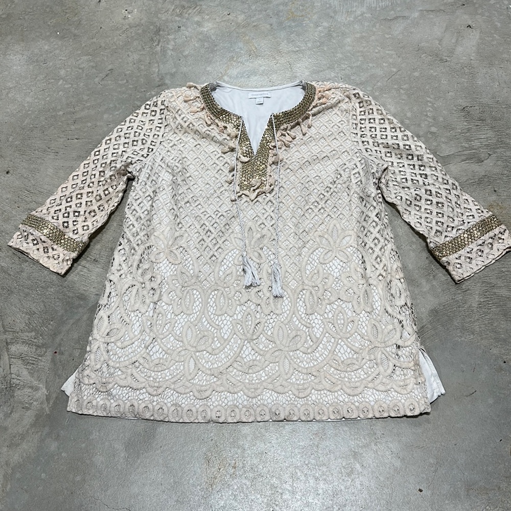 Charter club brand cream colored with gold accents ties in front top/ size L‎